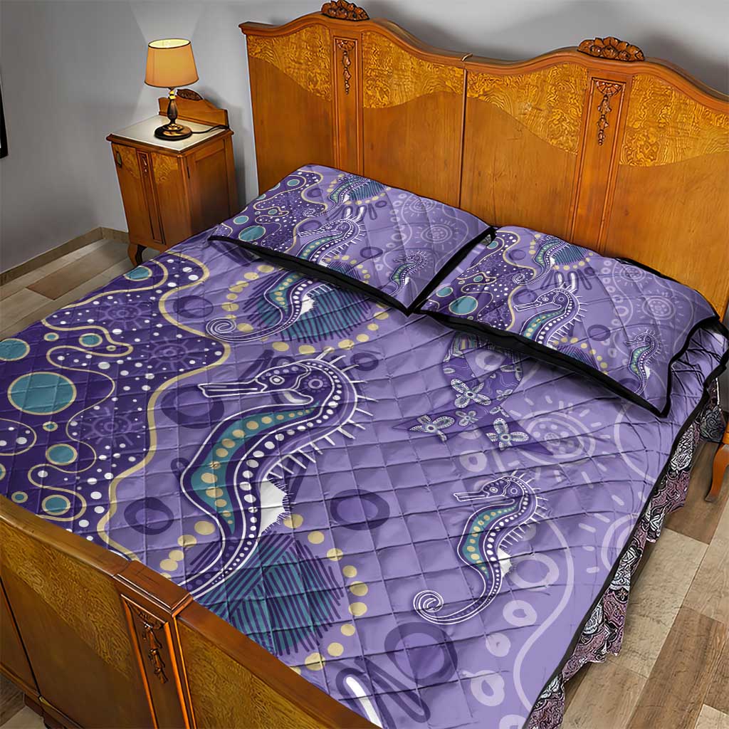 Australia Epilepsy Awareness Quilt Bed Set Aboriginal Purple Ribbon with Seahorse - Aussie Hoodie