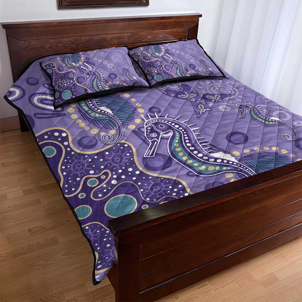 Australia Epilepsy Awareness Quilt Bed Set Aboriginal Purple Ribbon with Seahorse - Aussie Hoodie