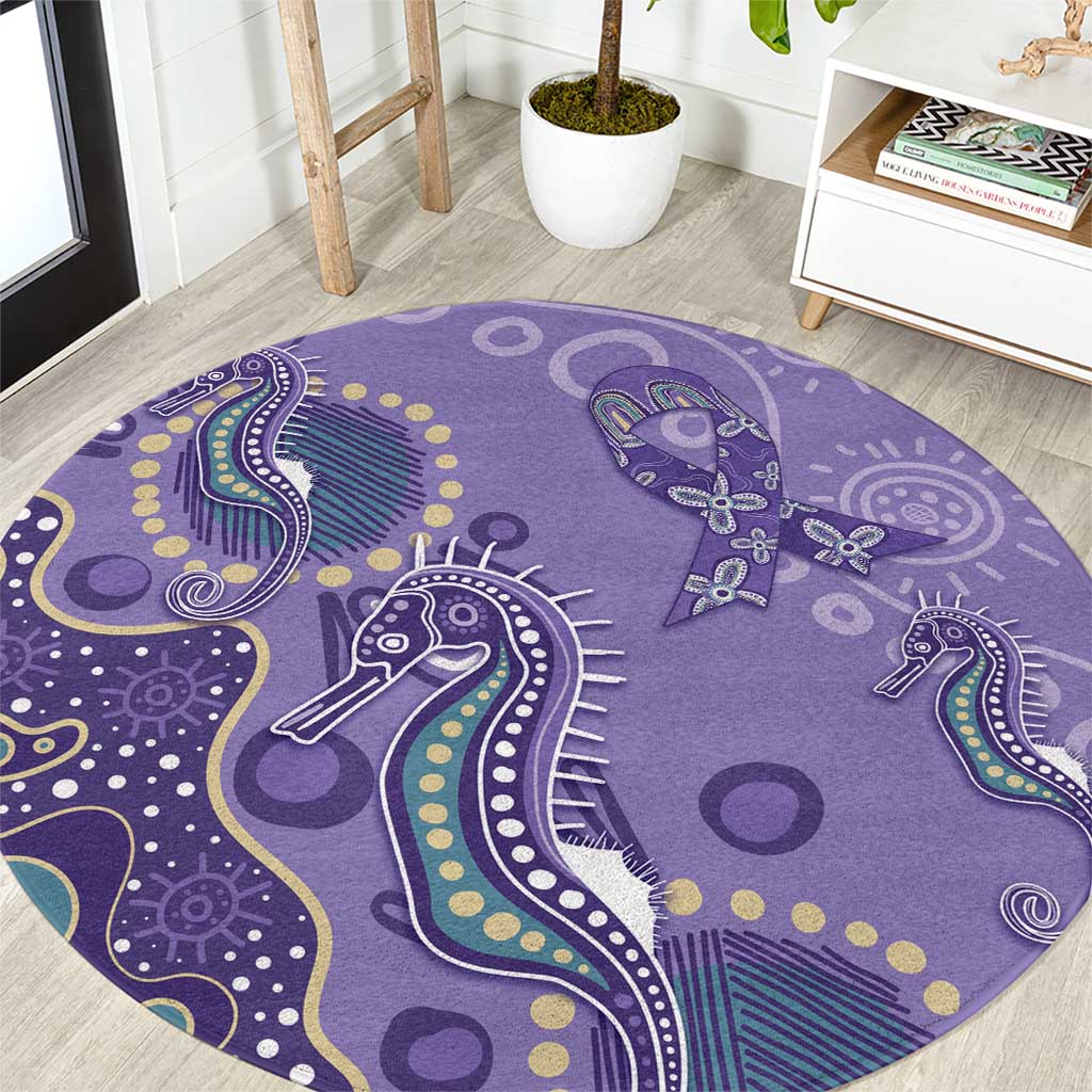 Australia Epilepsy Awareness Round Carpet Aboriginal Purple Ribbon with Seahorse - Aussie Hoodie