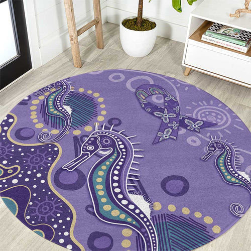 Australia Epilepsy Awareness Round Carpet Aboriginal Purple Ribbon with Seahorse - Aussie Hoodie