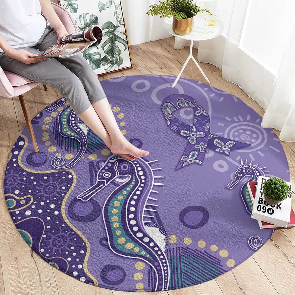 Australia Epilepsy Awareness Round Carpet Aboriginal Purple Ribbon with Seahorse - Aussie Hoodie