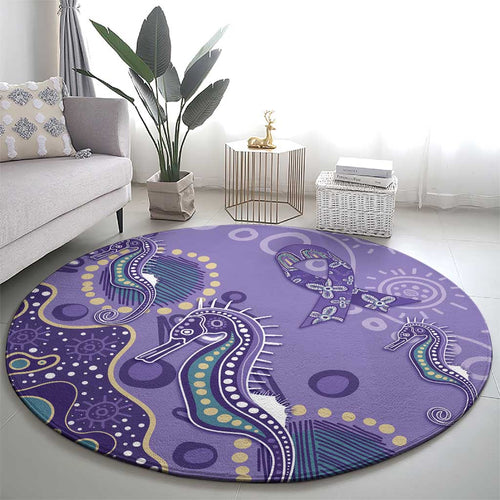 Australia Epilepsy Awareness Round Carpet Aboriginal Purple Ribbon with Seahorse - Aussie Hoodie