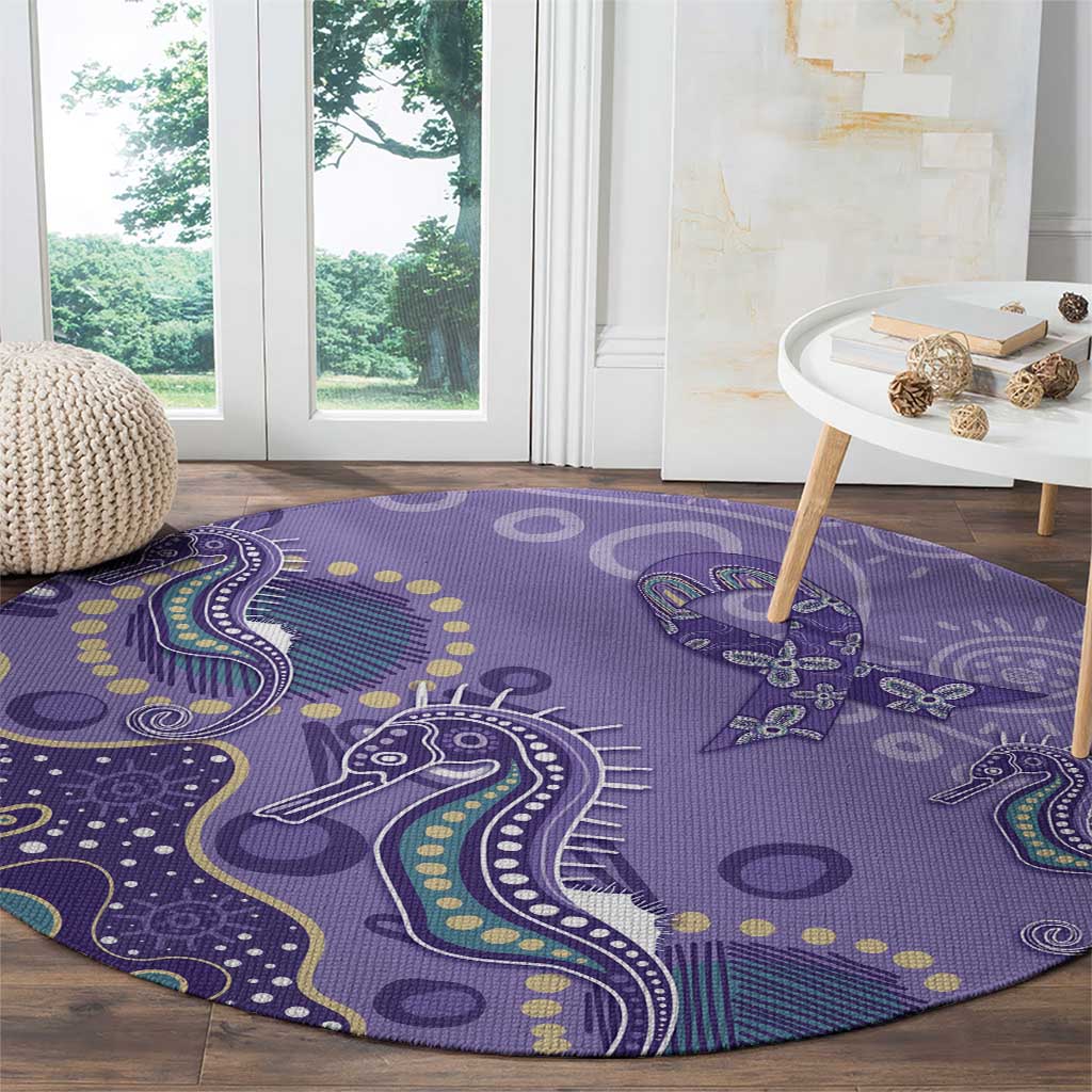 Australia Epilepsy Awareness Round Carpet Aboriginal Purple Ribbon with Seahorse - Aussie Hoodie
