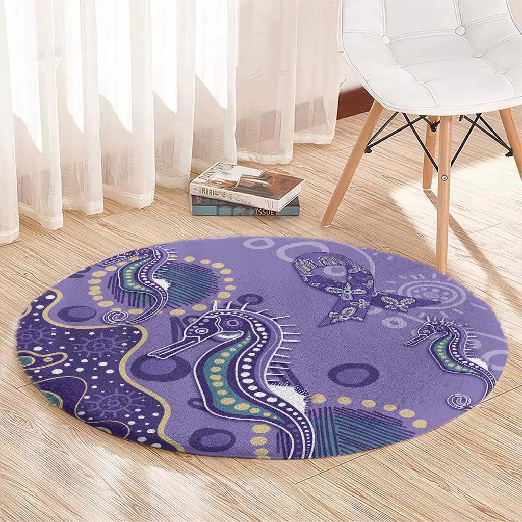 Australia Epilepsy Awareness Round Carpet Aboriginal Purple Ribbon with Seahorse - Aussie Hoodie