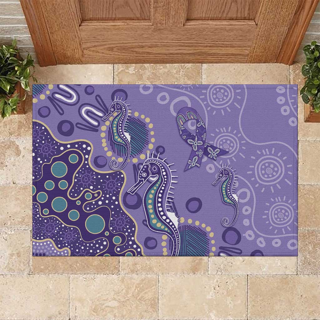 Australia Epilepsy Awareness Rubber Doormat Aboriginal Purple Ribbon with Seahorse - Aussie Hoodie