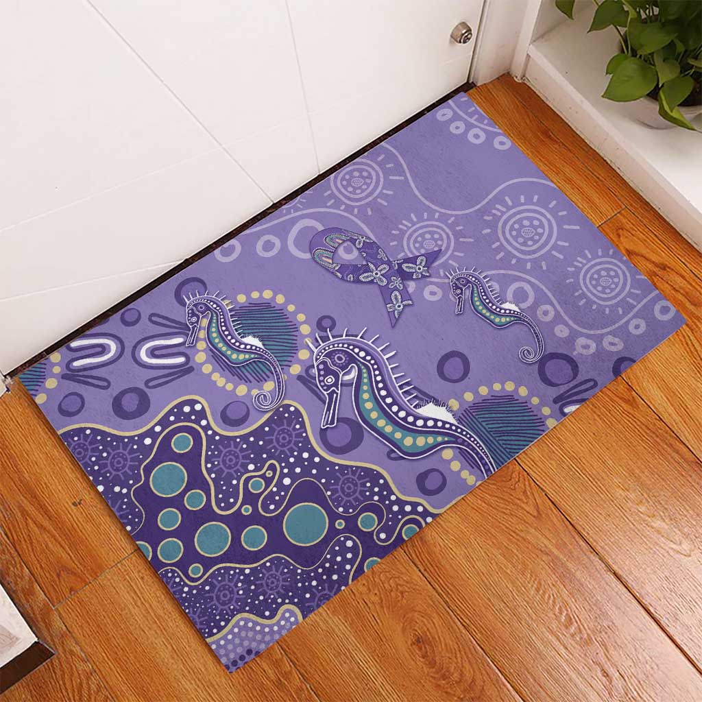 Australia Epilepsy Awareness Rubber Doormat Aboriginal Purple Ribbon with Seahorse - Aussie Hoodie