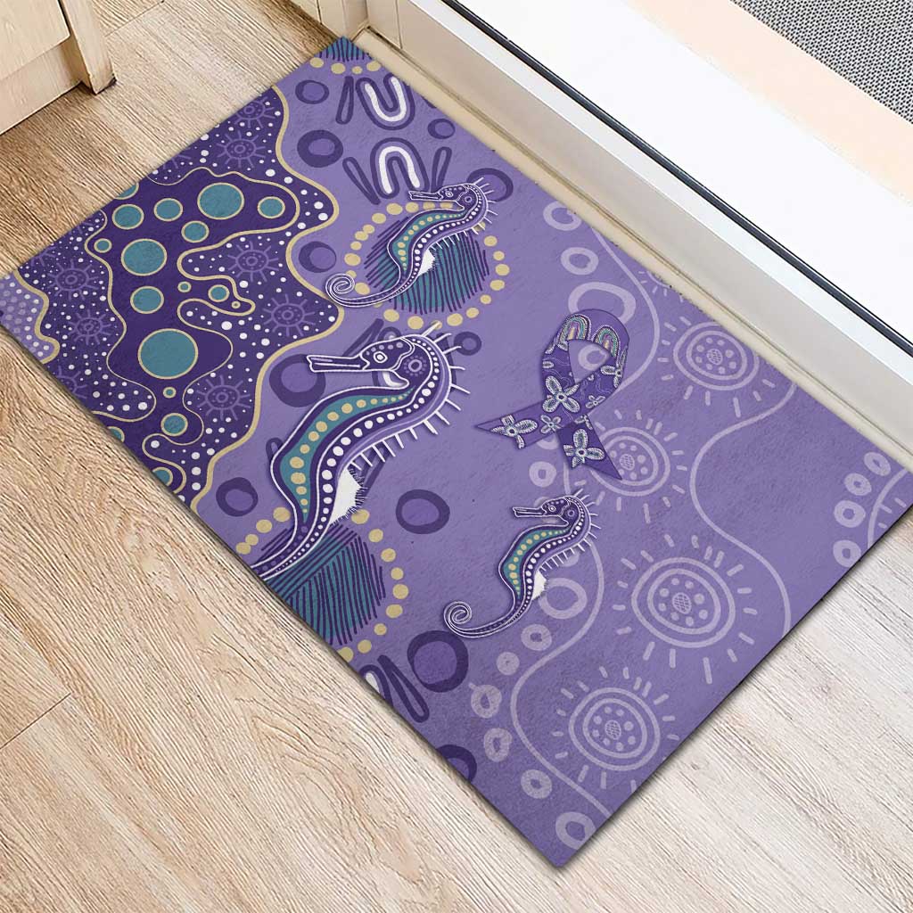Australia Epilepsy Awareness Rubber Doormat Aboriginal Purple Ribbon with Seahorse - Aussie Hoodie