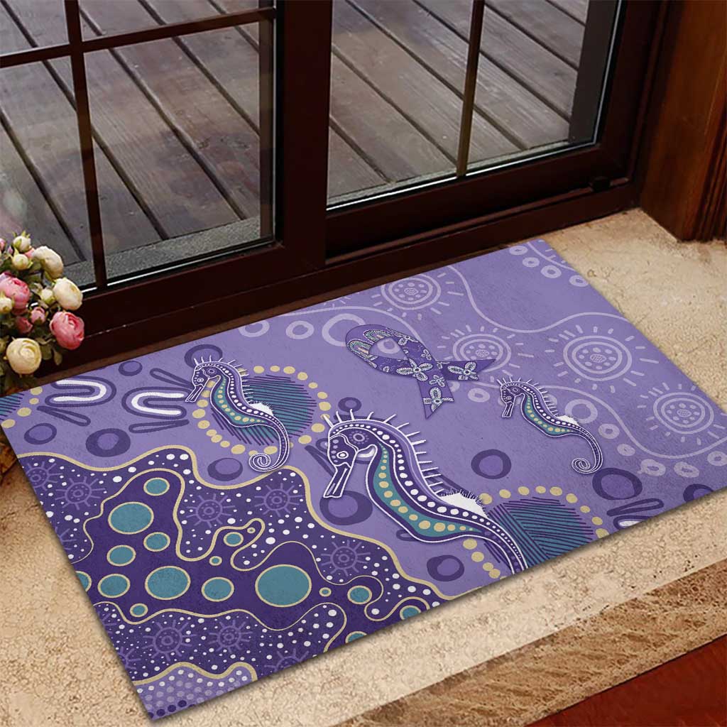 Australia Epilepsy Awareness Rubber Doormat Aboriginal Purple Ribbon with Seahorse - Aussie Hoodie