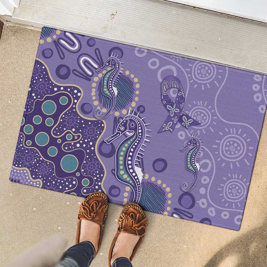 Australia Epilepsy Awareness Rubber Doormat Aboriginal Purple Ribbon with Seahorse - Aussie Hoodie