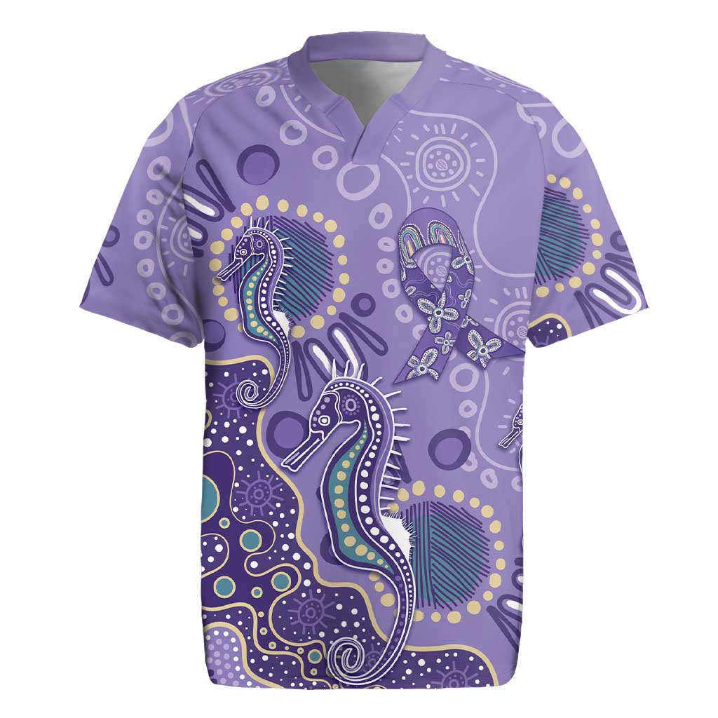 Australia Epilepsy Awareness Rugby Jersey Aboriginal Purple Ribbon with Seahorse - Aussie Hoodie