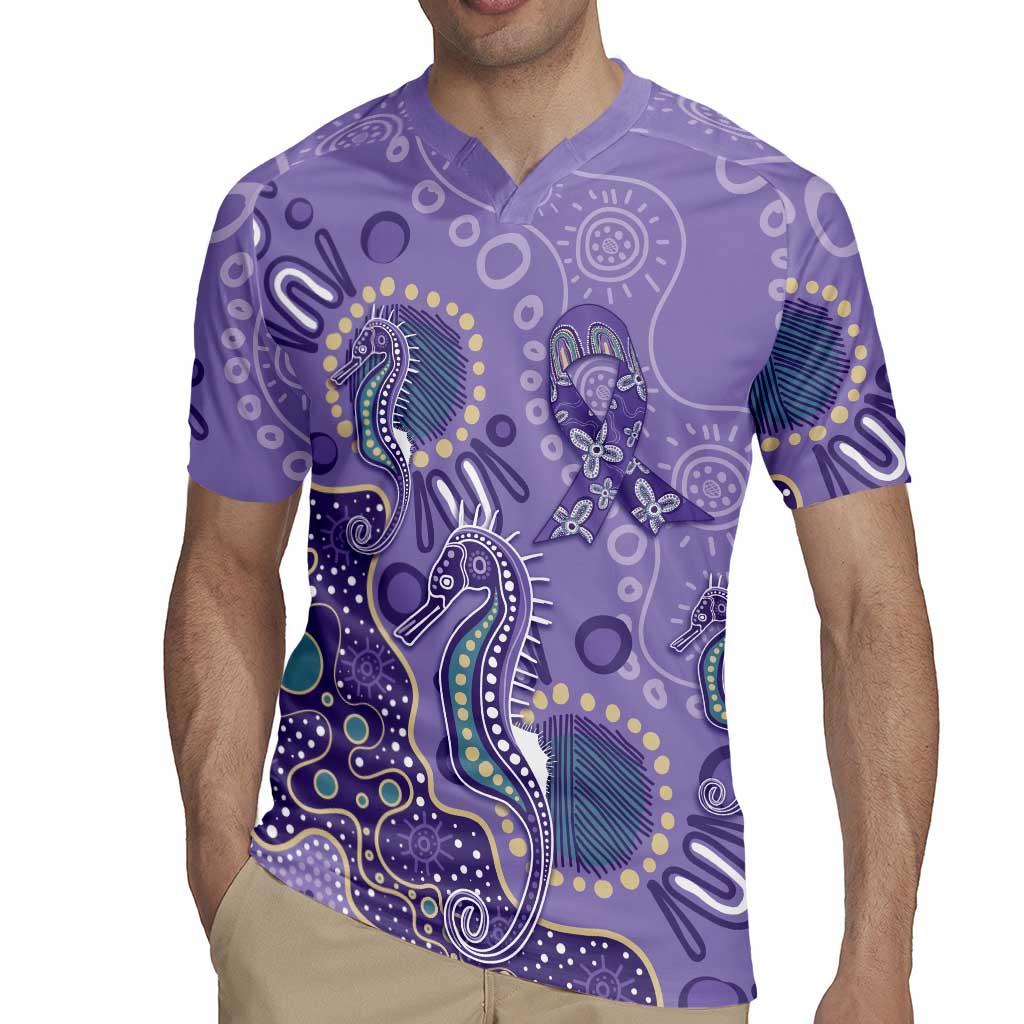 Australia Epilepsy Awareness Rugby Jersey Aboriginal Purple Ribbon with Seahorse - Aussie Hoodie