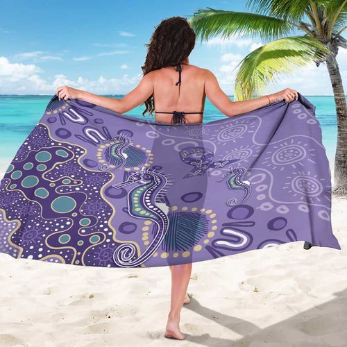 Australia Epilepsy Awareness Sarong Aboriginal Purple Ribbon with Seahorse - Aussie Hoodie