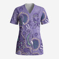 Australia Epilepsy Awareness Scrub Top Aboriginal Purple Ribbon with Seahorse - Aussie Hoodie