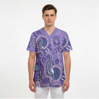 Australia Epilepsy Awareness Scrub Top Aboriginal Purple Ribbon with Seahorse - Aussie Hoodie