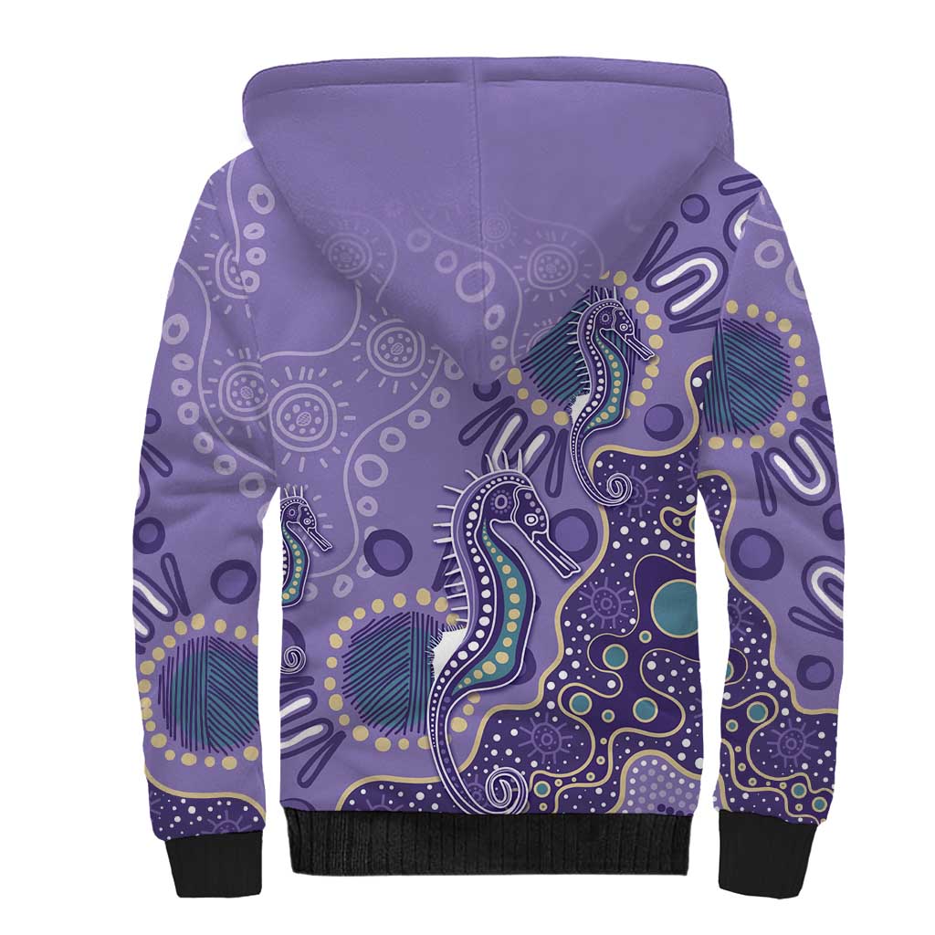 Australia Epilepsy Awareness Sherpa Hoodie Aboriginal Purple Ribbon with Seahorse - Aussie Hoodie