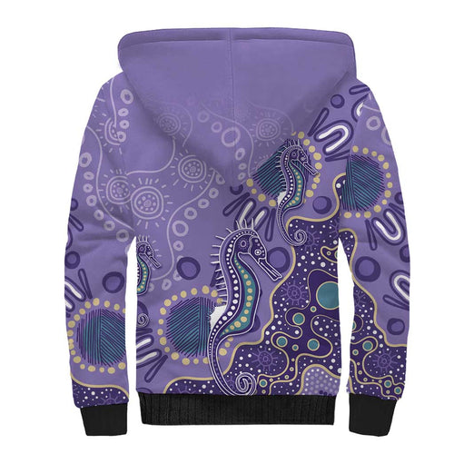 Australia Epilepsy Awareness Sherpa Hoodie Aboriginal Purple Ribbon with Seahorse - Aussie Hoodie