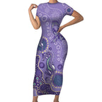 Australia Epilepsy Awareness Short Sleeve Bodycon Dress Aboriginal Purple Ribbon with Seahorse - Aussie Hoodie