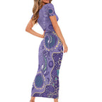 Australia Epilepsy Awareness Short Sleeve Bodycon Dress Aboriginal Purple Ribbon with Seahorse - Aussie Hoodie