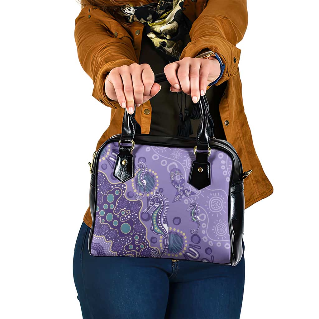 Australia Epilepsy Awareness Shoulder Handbag Aboriginal Purple Ribbon with Seahorse - Aussie Hoodie