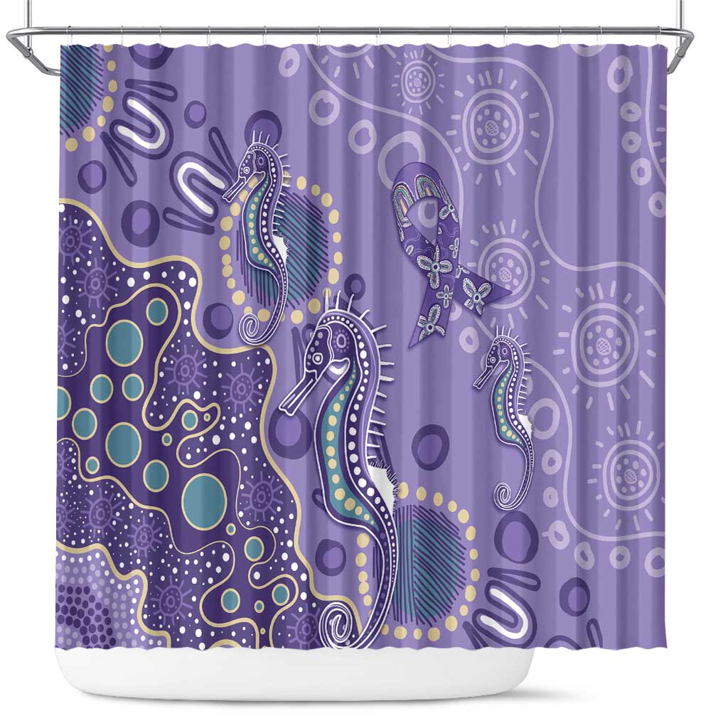 Australia Epilepsy Awareness Shower Curtain Aboriginal Purple Ribbon with Seahorse - Aussie Hoodie