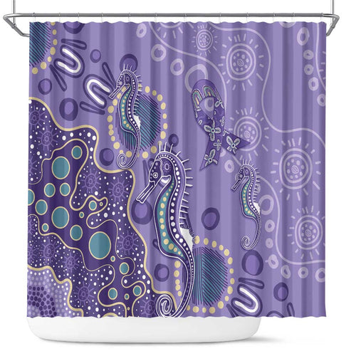 Australia Epilepsy Awareness Shower Curtain Aboriginal Purple Ribbon with Seahorse - Aussie Hoodie