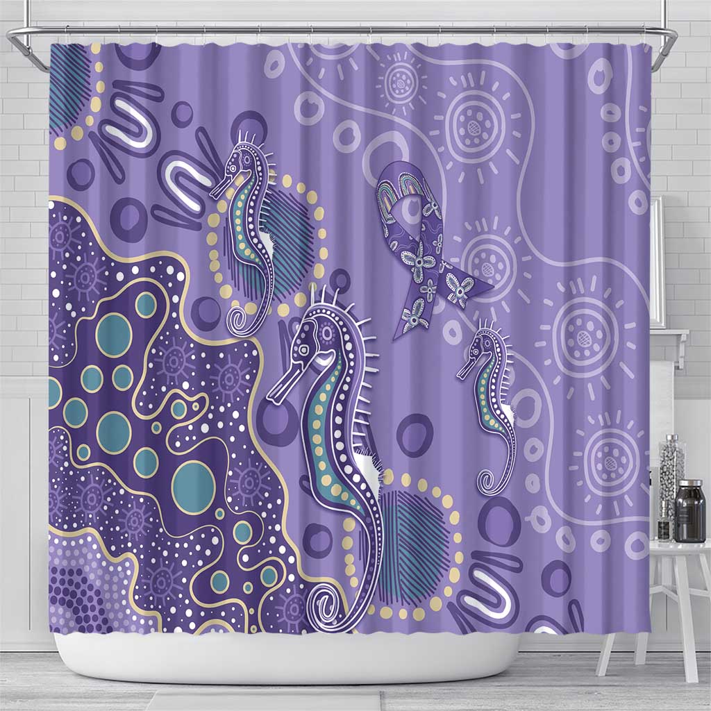 Australia Epilepsy Awareness Shower Curtain Aboriginal Purple Ribbon with Seahorse - Aussie Hoodie