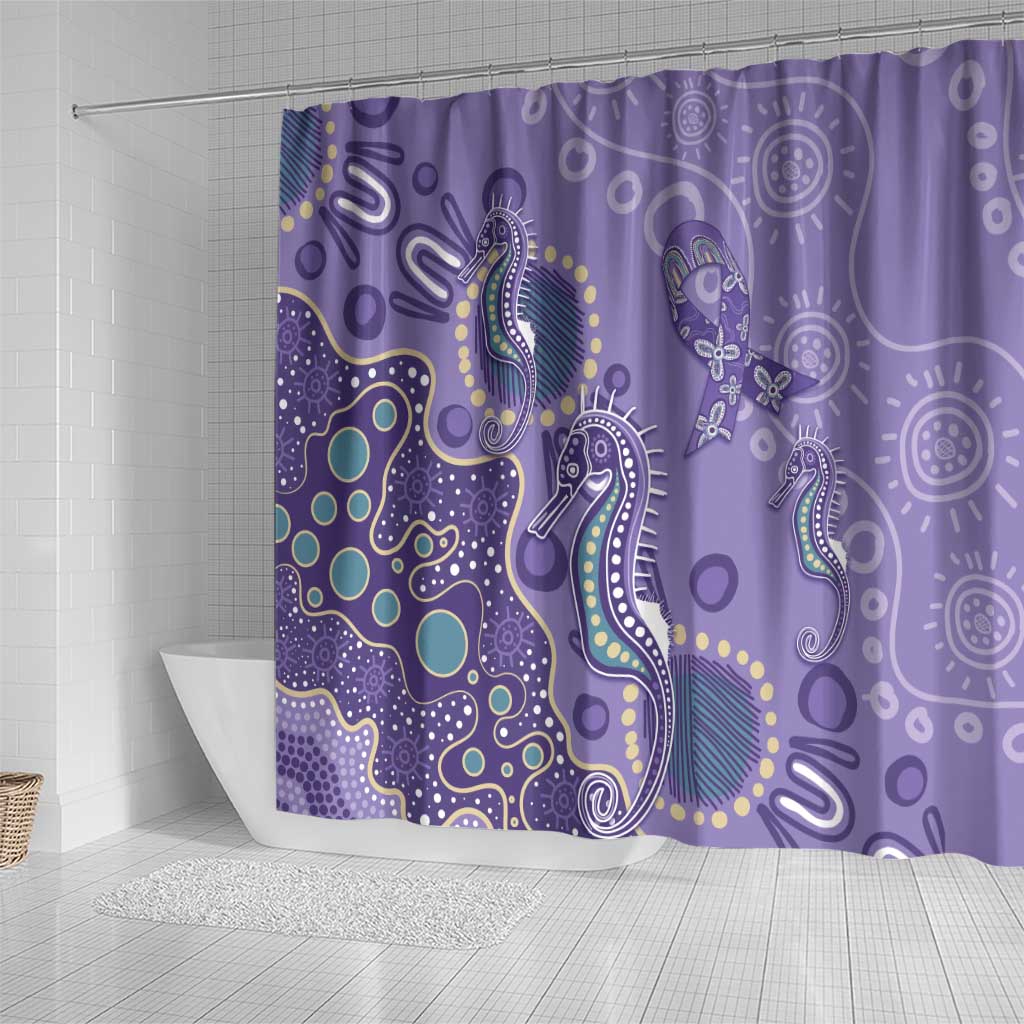 Australia Epilepsy Awareness Shower Curtain Aboriginal Purple Ribbon with Seahorse - Aussie Hoodie