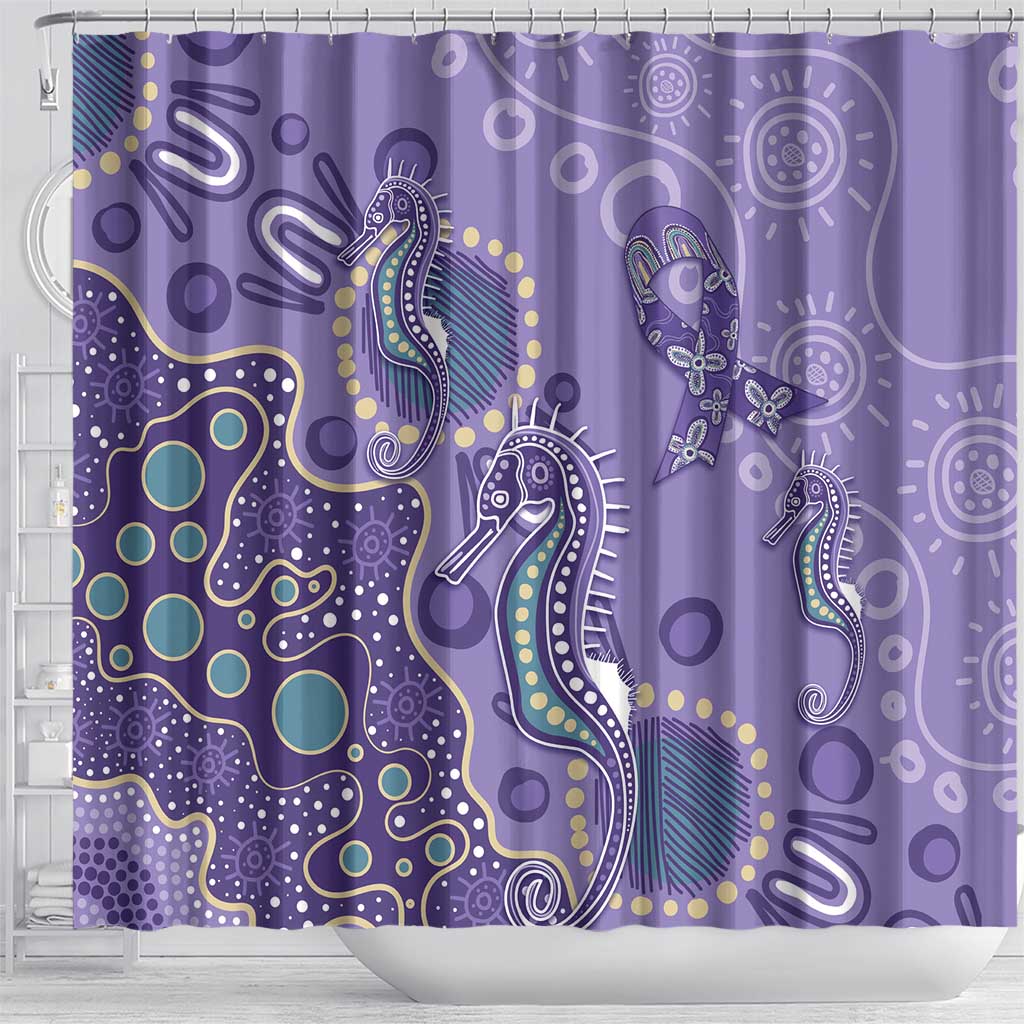 Australia Epilepsy Awareness Shower Curtain Aboriginal Purple Ribbon with Seahorse - Aussie Hoodie