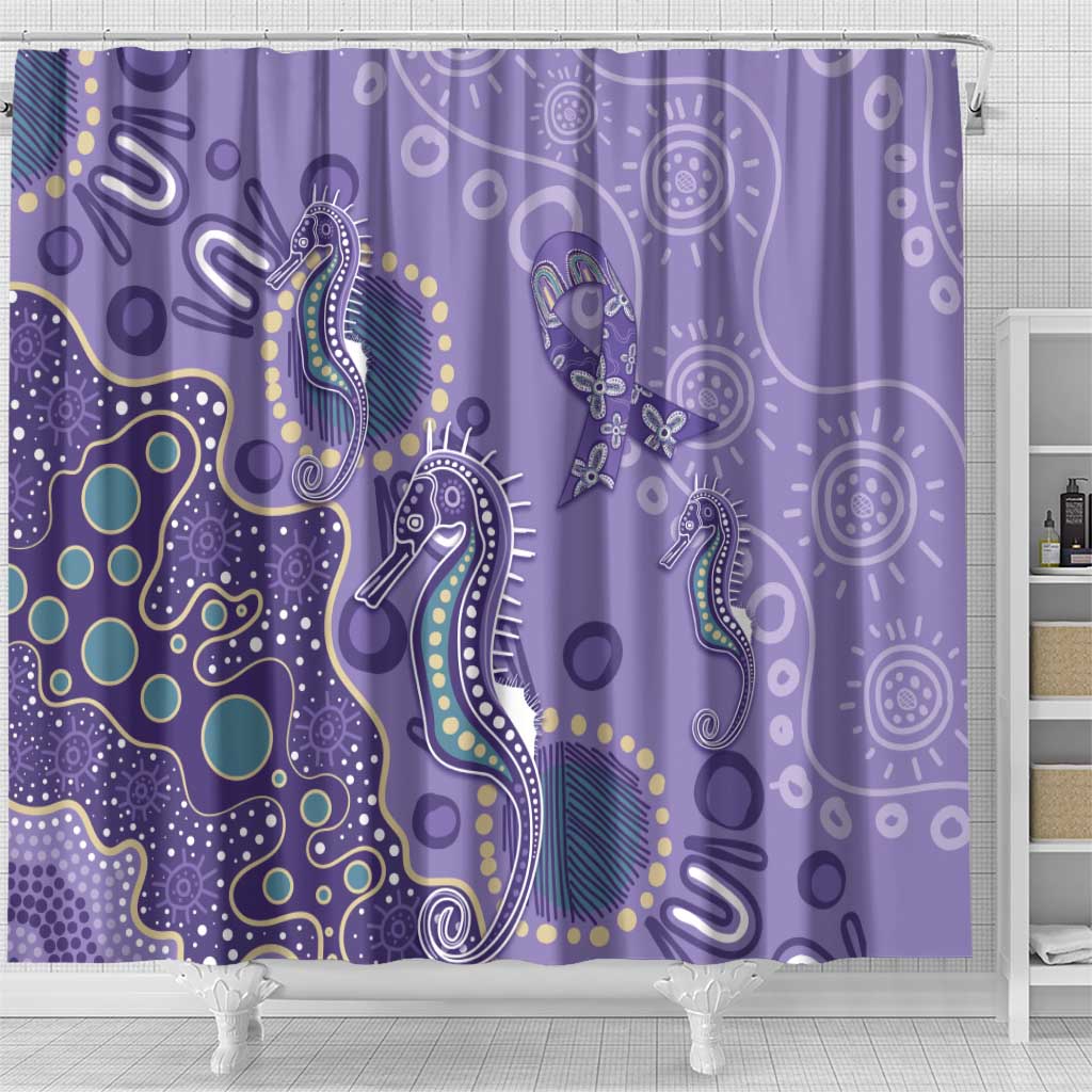 Australia Epilepsy Awareness Shower Curtain Aboriginal Purple Ribbon with Seahorse - Aussie Hoodie
