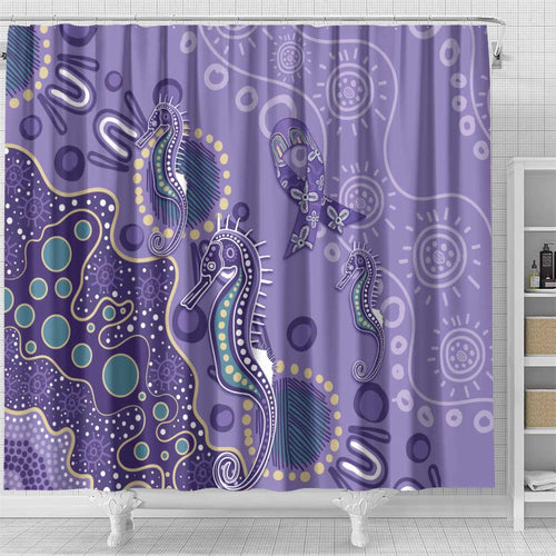 Australia Epilepsy Awareness Shower Curtain Aboriginal Purple Ribbon with Seahorse - Aussie Hoodie