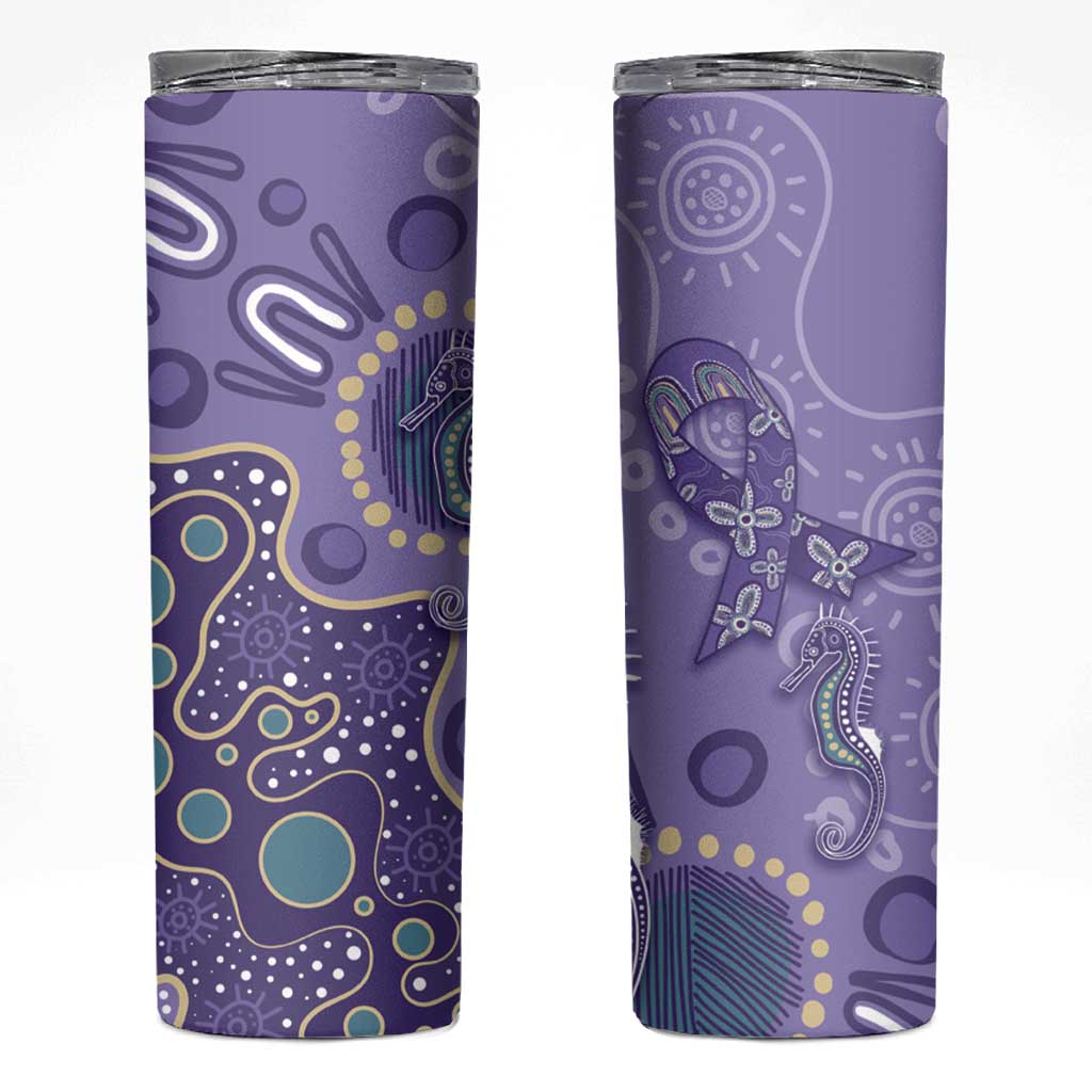 Australia Epilepsy Awareness Skinny Tumbler Aboriginal Purple Ribbon with Seahorse - Aussie Hoodie