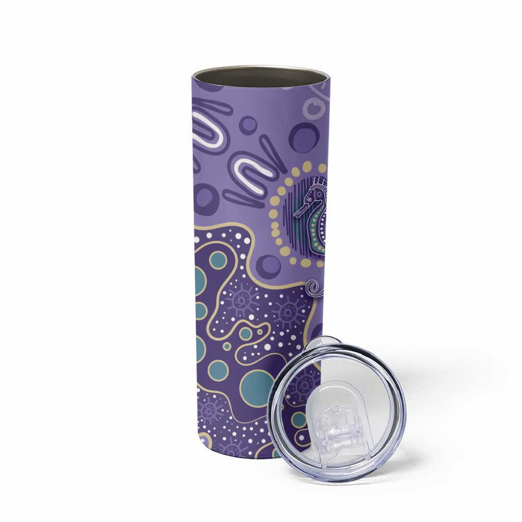Australia Epilepsy Awareness Skinny Tumbler Aboriginal Purple Ribbon with Seahorse - Aussie Hoodie