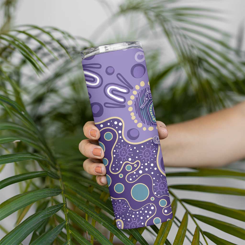 Australia Epilepsy Awareness Skinny Tumbler Aboriginal Purple Ribbon with Seahorse - Aussie Hoodie