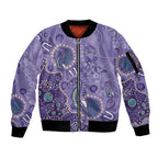 Australia Epilepsy Awareness Sleeve Zip Bomber Jacket Aboriginal Purple Ribbon with Seahorse - Aussie Hoodie