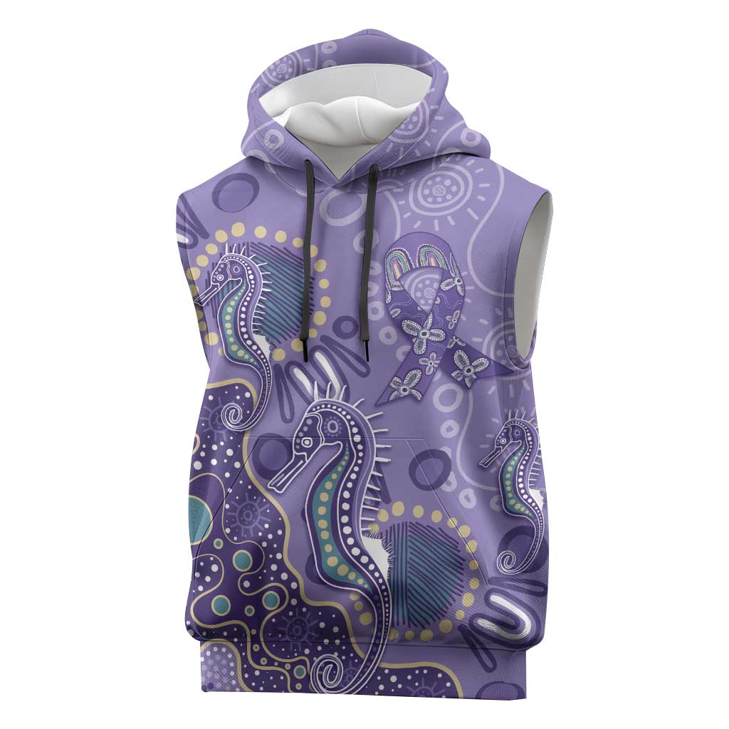 Australia Epilepsy Awareness Sleeveless Hoodie Aboriginal Purple Ribbon with Seahorse - Aussie Hoodie