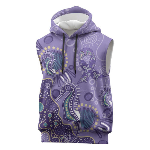 Australia Epilepsy Awareness Sleeveless Hoodie Aboriginal Purple Ribbon with Seahorse - Aussie Hoodie