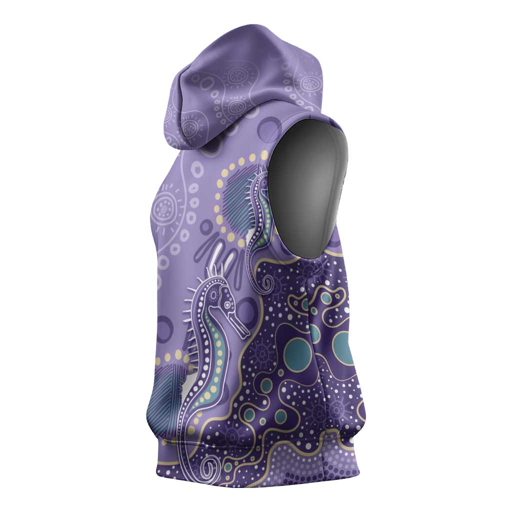 Australia Epilepsy Awareness Sleeveless Hoodie Aboriginal Purple Ribbon with Seahorse - Aussie Hoodie