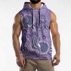 Australia Epilepsy Awareness Sleeveless Hoodie Aboriginal Purple Ribbon with Seahorse - Aussie Hoodie