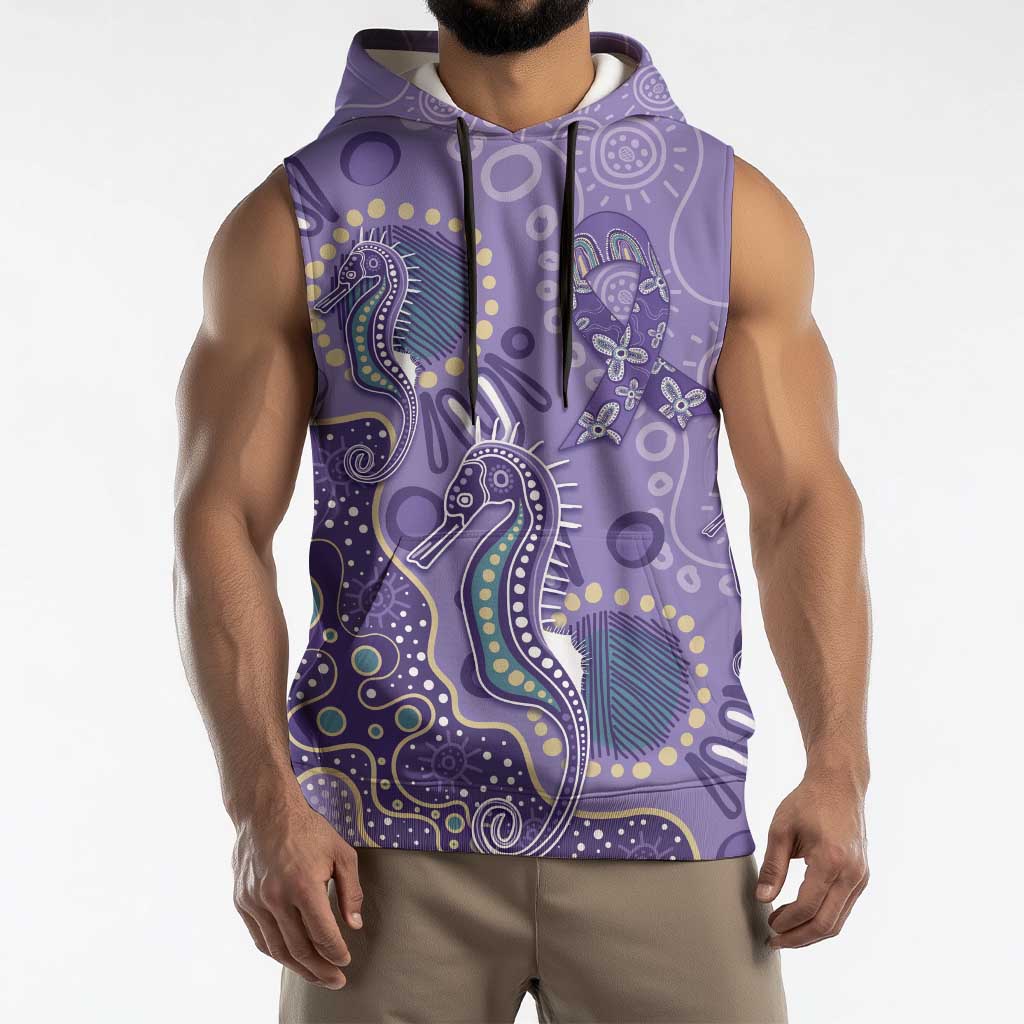 Australia Epilepsy Awareness Sleeveless Hoodie Aboriginal Purple Ribbon with Seahorse - Aussie Hoodie