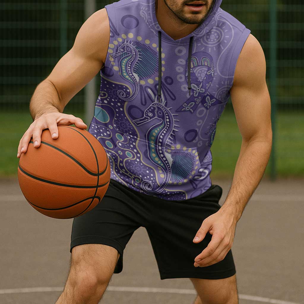 Australia Epilepsy Awareness Sleeveless Hoodie Aboriginal Purple Ribbon with Seahorse - Aussie Hoodie
