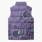 Australia Epilepsy Awareness Sleeveless Puffer Jacket Aboriginal Purple Ribbon with Seahorse - Aussie Hoodie
