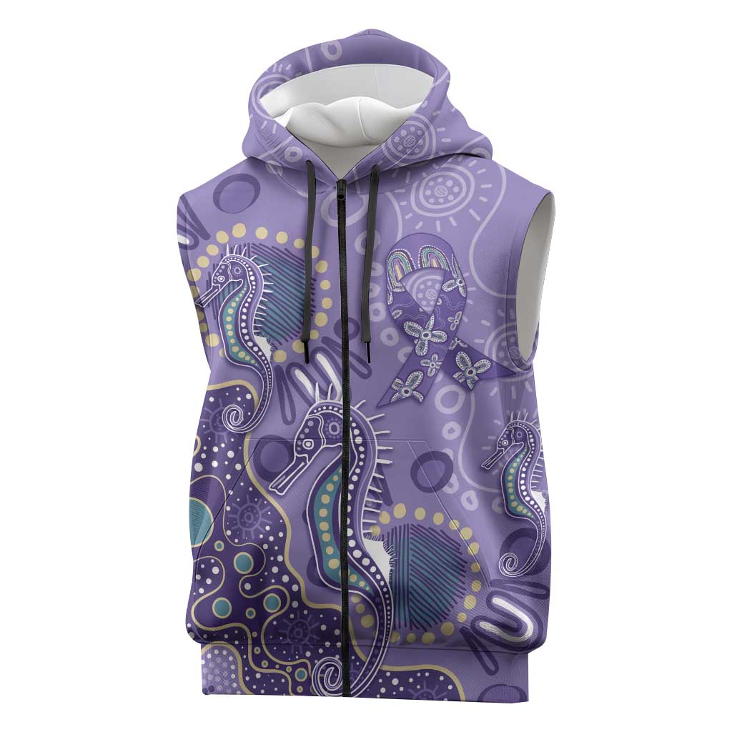 Australia Epilepsy Awareness Sleeveless Zip Hoodie Aboriginal Purple Ribbon with Seahorse LT7