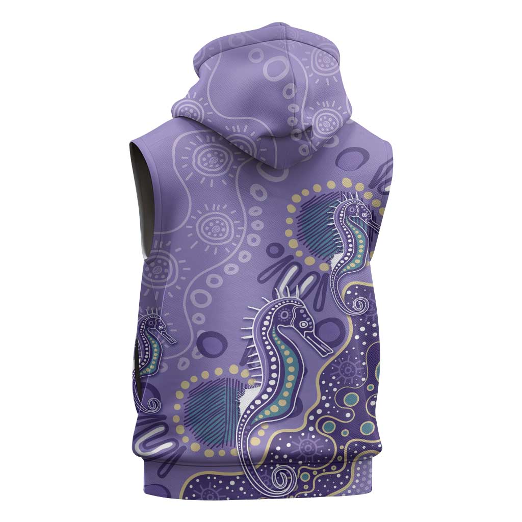 Australia Epilepsy Awareness Sleeveless Zip Hoodie Aboriginal Purple Ribbon with Seahorse LT7