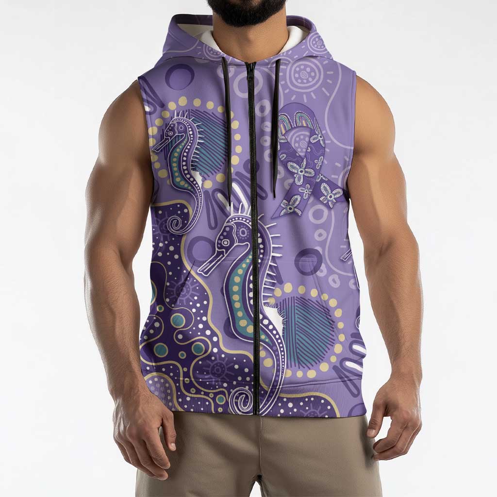 Australia Epilepsy Awareness Sleeveless Zip Hoodie Aboriginal Purple Ribbon with Seahorse LT7
