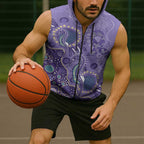 Australia Epilepsy Awareness Sleeveless Zip Hoodie Aboriginal Purple Ribbon with Seahorse LT7