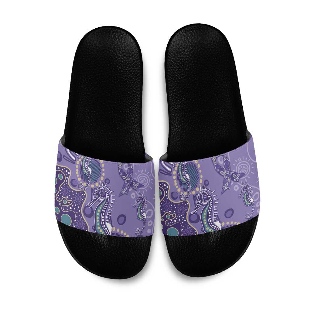 Australia Epilepsy Awareness Slide Sandals Aboriginal Purple Ribbon with Seahorse - Aussie Hoodie