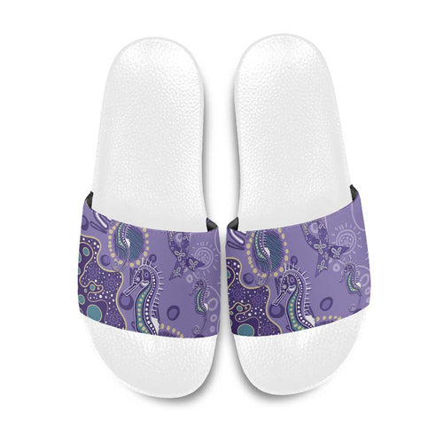 Australia Epilepsy Awareness Slide Sandals Aboriginal Purple Ribbon with Seahorse - Aussie Hoodie