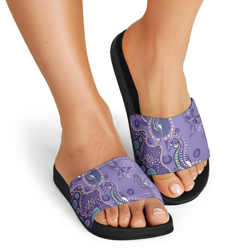 Australia Epilepsy Awareness Slide Sandals Aboriginal Purple Ribbon with Seahorse - Aussie Hoodie