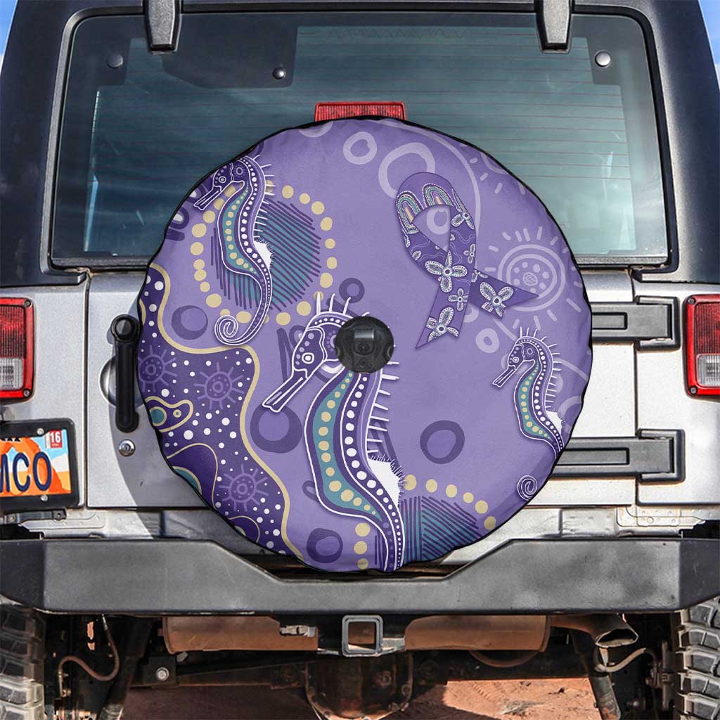 Australia Epilepsy Awareness Spare Tire Cover Aboriginal Purple Ribbon with Seahorse - Aussie Hoodie