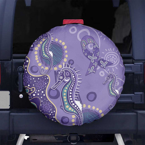 Australia Epilepsy Awareness Spare Tire Cover Aboriginal Purple Ribbon with Seahorse - Aussie Hoodie